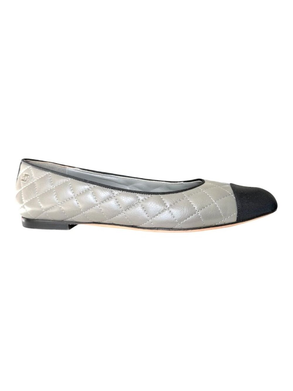 Chanel CC Quilted Cap Toe Ballet Flats Gray Black Leather EU 36.5 US 5.5-6 - Picture 5 of 13